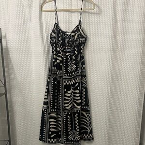 H&M Black and Cream Geometric Midi Dress
